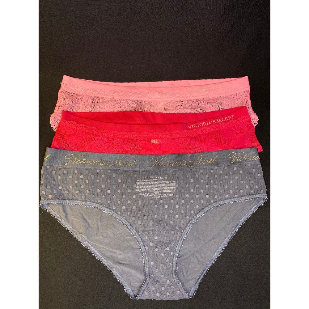 VICTORIAS SECRET LACE Panties Lot 3 Pair Large Pink Gray NWOT Briefs